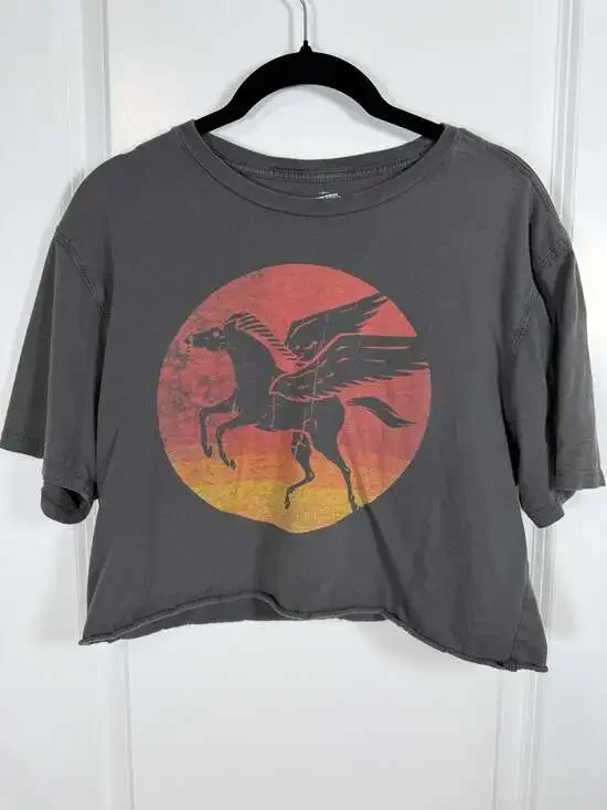 Cremieux 1971 Pegasus Graphic Sun Women's Raw Hem Crop T-Shirt - Picture 1 of 3